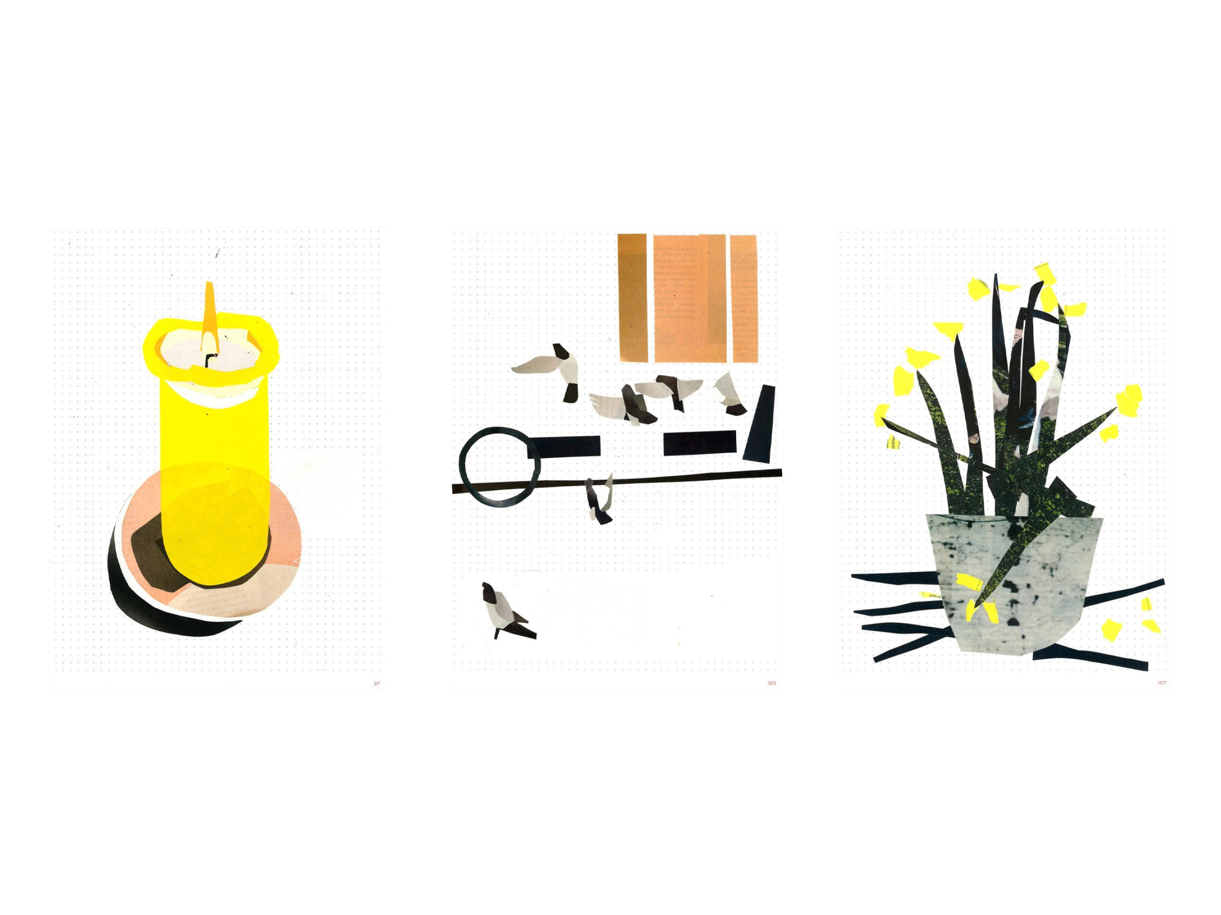 candle, flowers and pigeons - cutouts